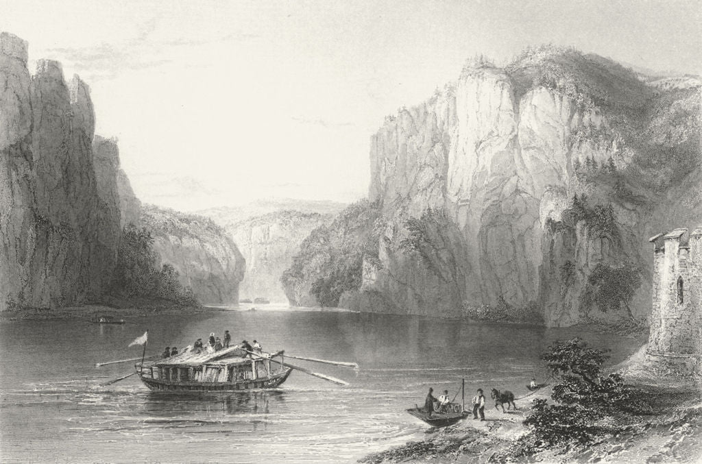 GERMANY. Weltenburg. boat Horse Flag Mtns river  1840 old antique print